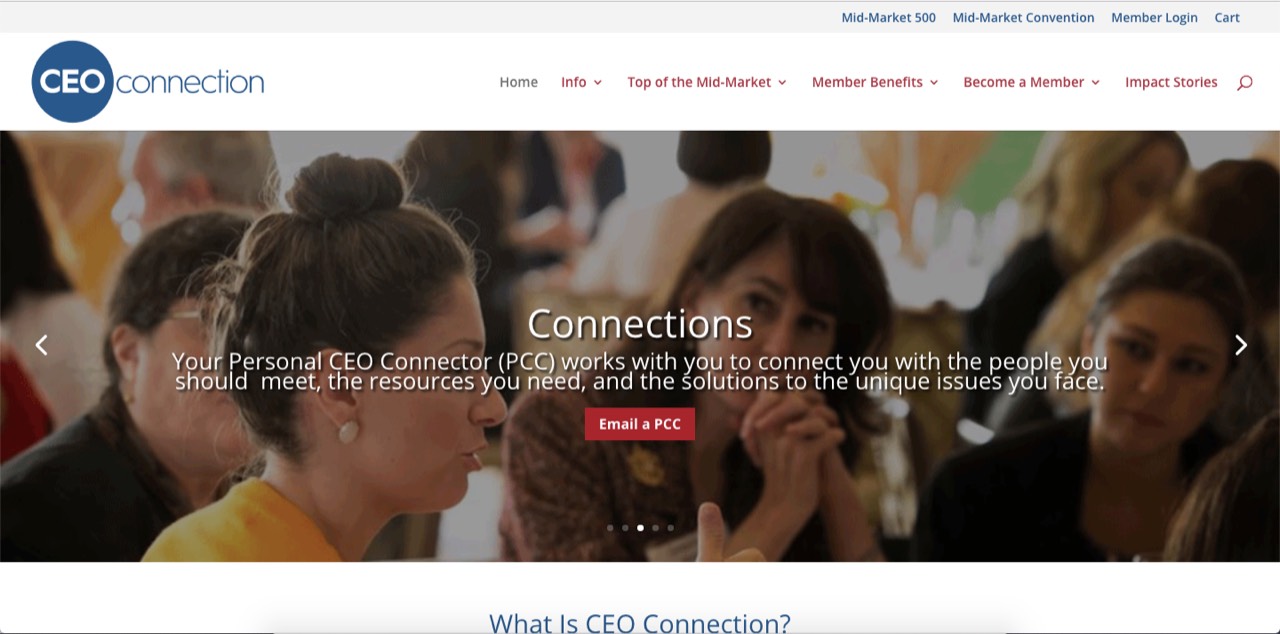 Screenshot of CEO Connection: membership organization website