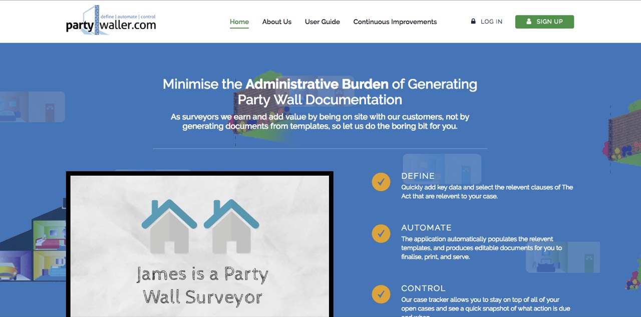 Screenshot of PHP web application for party wall surveyors