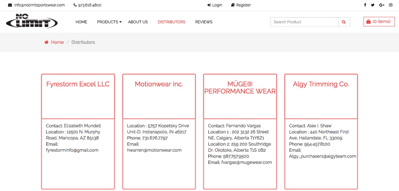 Distributors page